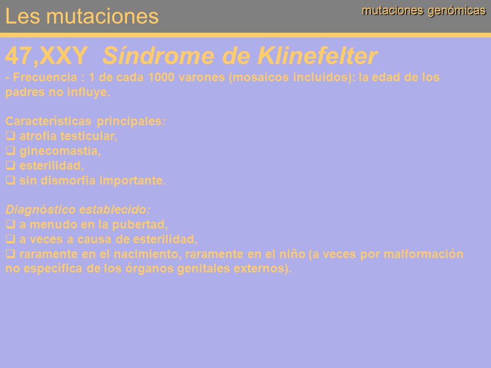 sindrome de klinefelter que tipo de mutacion es